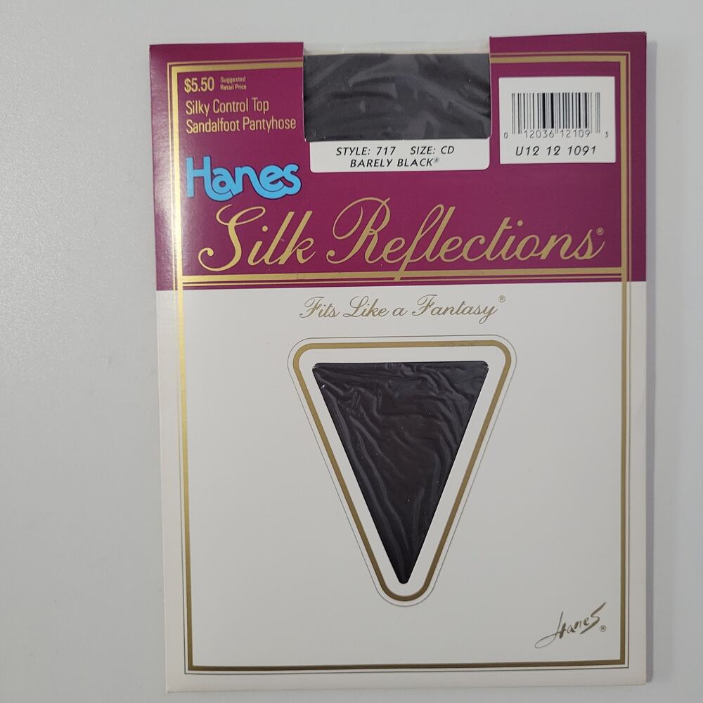 Vtg Hanes Silk Reflections Pantyhose size CD Silky Control Top Barely Black #717